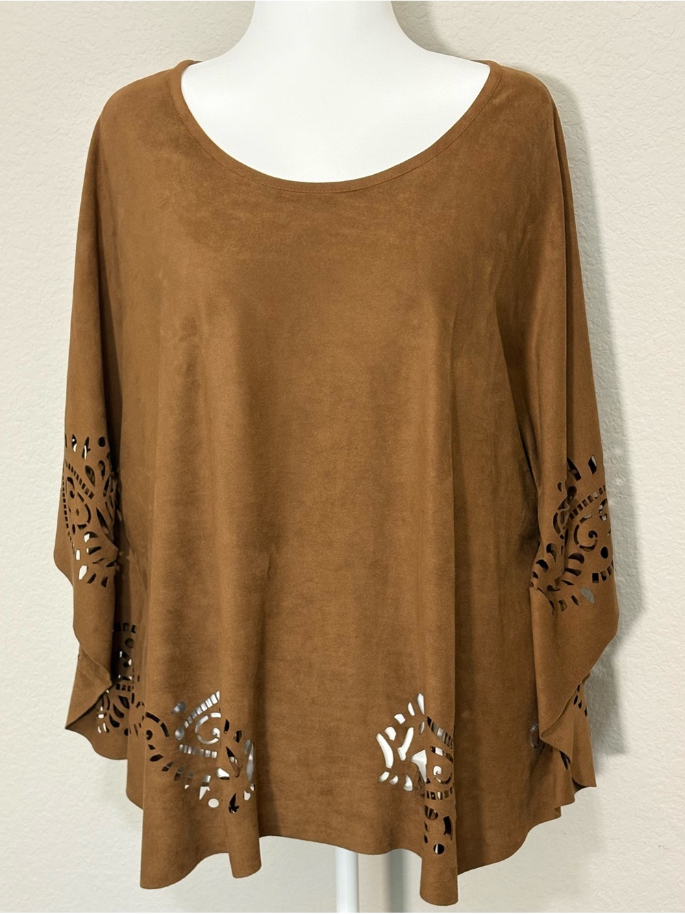 Chico's Brown Faux Suede Draped Sleeve Earthy Boho Poncho Size L/XL